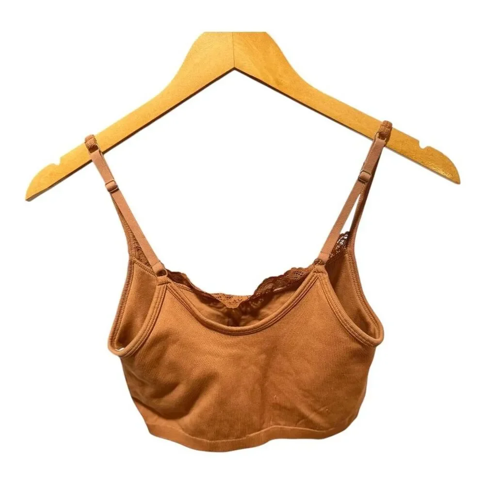 Aerie Ribbed Lace Trim Bralette Tank Top Brown‎ Women's Size Small